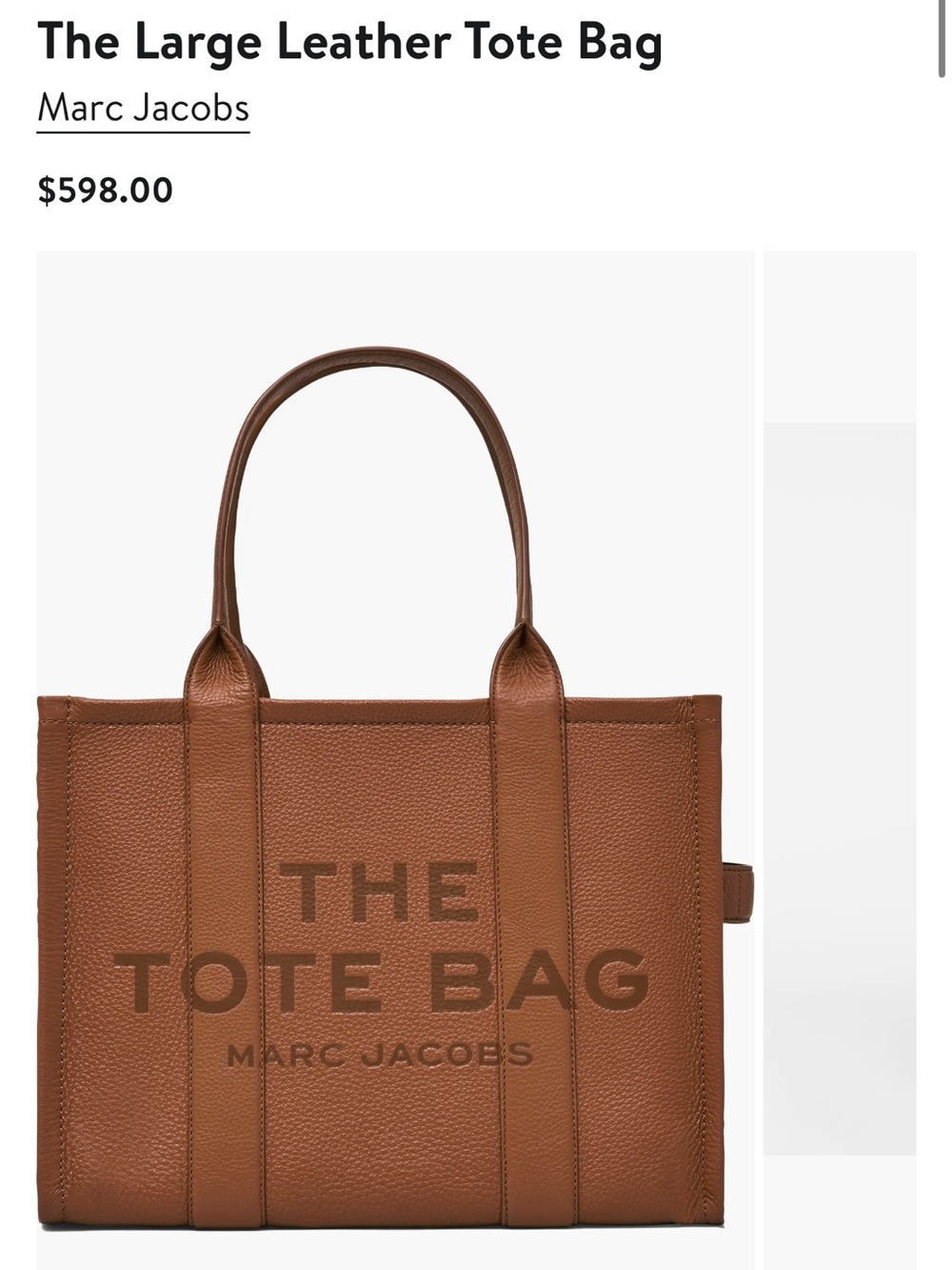 Brand New Marc Jacobs Large Leather Tote Bag — Brown